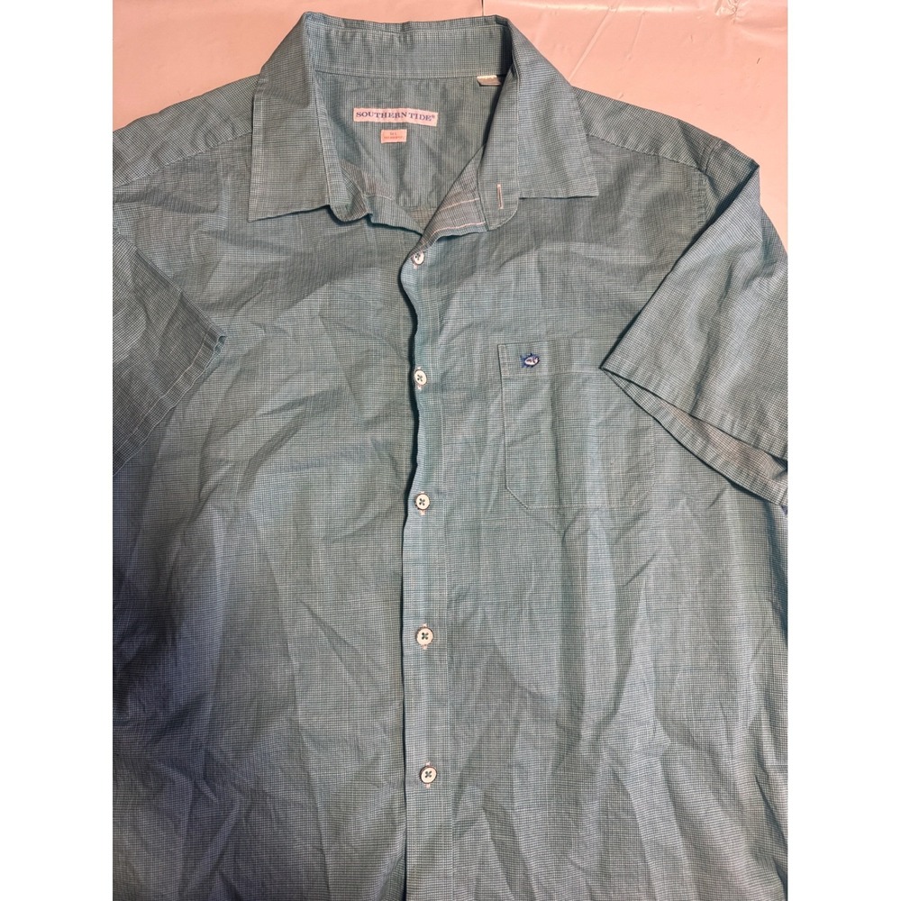 Southern Tide Tailored Fit Blue Gingham Button Down Short‎ Sleeve Mens Shirt